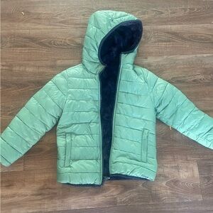Lands end insulated reversible fleece jacket puffer, EUC, kids s/6-7